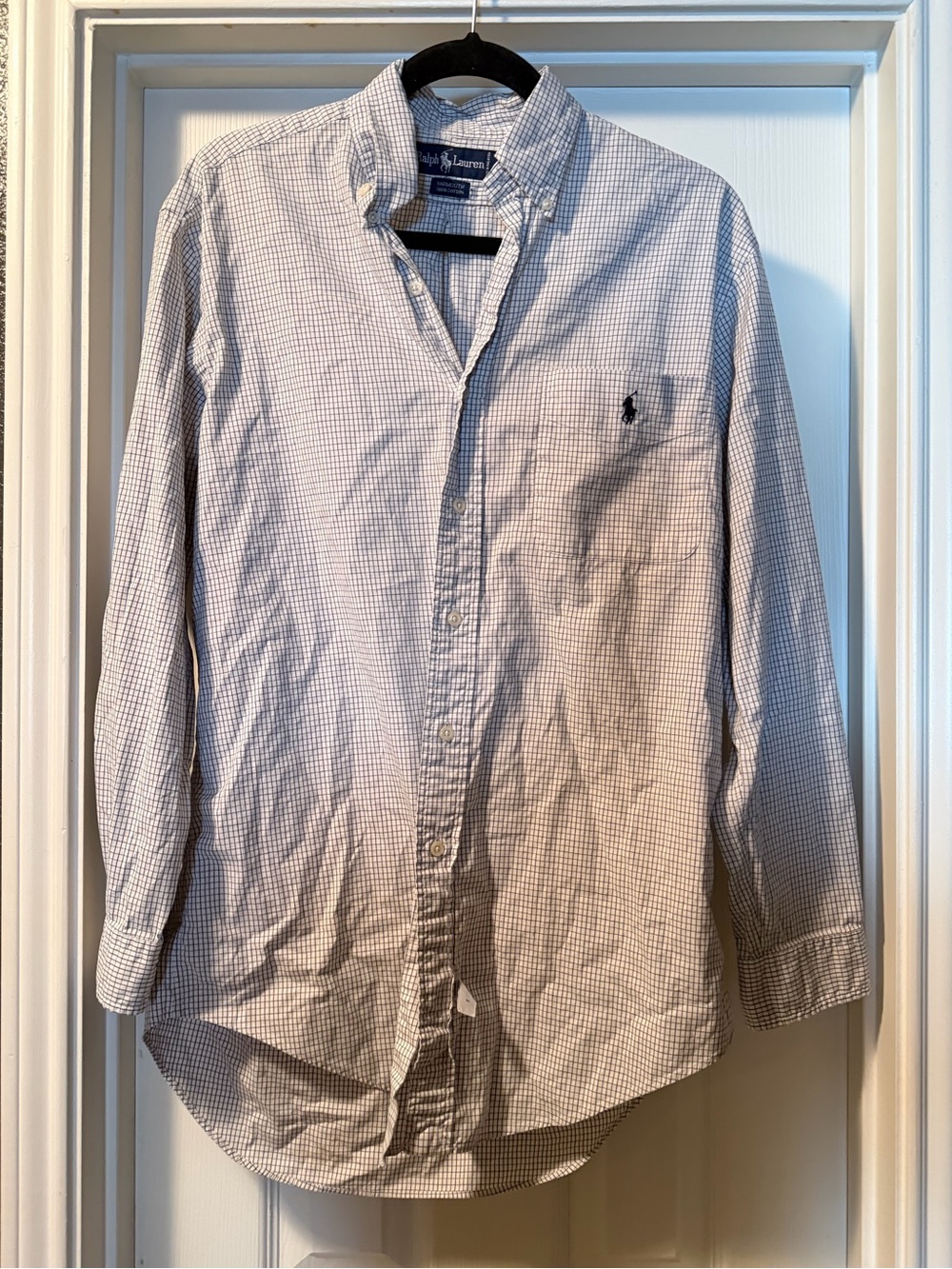 Ralph Lauren Men’s White and Light Blue Micro-Check Button-Down Shirt